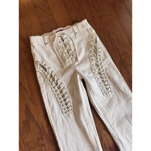 EDIKTED Engine High Waist Flared Jeans White Lace Up Goth Grunge‎ Sz XS